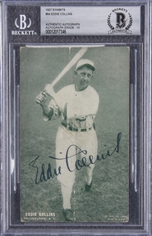 1927 Exhibits Eddie Collins Signed Card – Beckett GEM MT 10 Signature